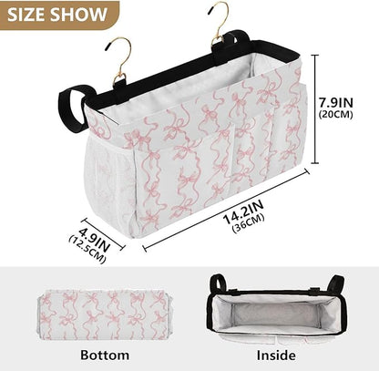 Jihqo Bedside Caddy Hanging Storage Bag Watercolor Bows Bedside Organizer Caddy for Bunk, Dorm Room, Hospital Beds - Place Magazines / Remotes / Keys