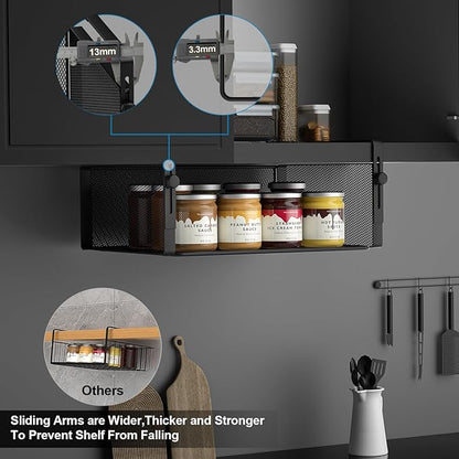 2Pack Under Shelf Basket Organizer,Adjustable Hanging Holder for Cabinet Pantry Kitchen Cupboard Desk Counter Bookshelf Organization Add-on Space Saver Heavy Duty Slide-in (Black, Large)