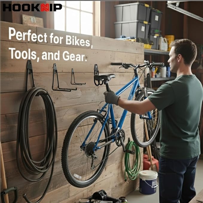 Pack 13 Garage Hooks Heavy Duty | Multi-Sized Wall-Mounted Tool Hangers with Anti-Rust PVC Coating | Heavy Duty Wall Hooks for Bikes, Ladders, Garden Tools, and More