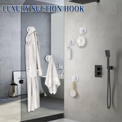 warlve Heavy Duty Reusable Suction Cup Hooks for Shower - No Drill Bathroom/Glass/Mirror/Tiles & Metal Surfaces,and Smooth Non-Porous Surfaces for Towels, Robes, Loofahs (4, White)
