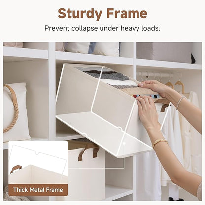 StorageWorks Fabric Storage Bins, Extra Large Storage Baskets for Shelves, Closet Organizers and Storage Bins with Metal Frame, Handles, Jumbo, Natural Color, 2-Pack
