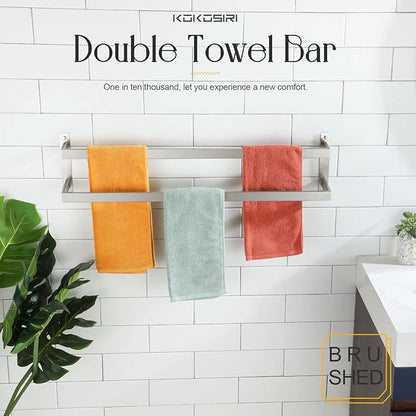 KOKOSIRI Bath Towel Bars 32 Inches Bathroom 2-Tiers Ladder Towel Rails Towel Holders Wall Mounted Towels Shelves Rack Brushed Stainless Steel, B5008BR-L32