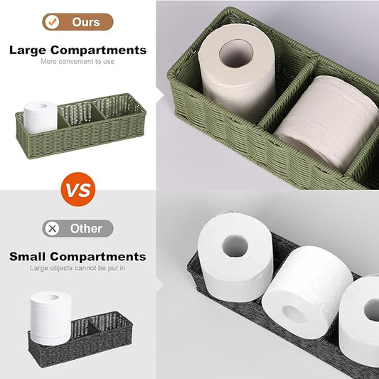 Toilet Paper Basket Decor: Sage Green Water-Resistant Organizer - 3-Section Basket Set | Modern Minimalist Storage 2-Pack