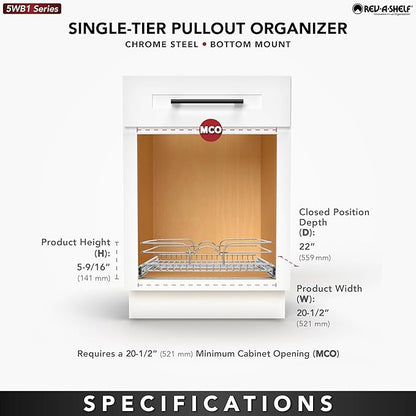 Rev-A-Shelf Kitchen Cabinet Pullout Shelf and Drawer Organizer Slide Out Pantry Storage Basket in Multiple Sizes, 21 x 22 In, 5WB1-2122CR-1