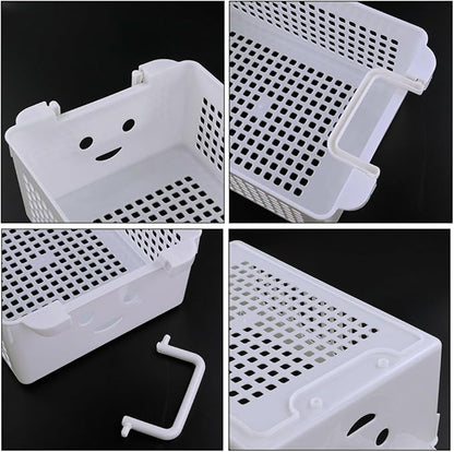 Saedy 4 Packs Plastic Baskets with Handle, Stackable Basket Organizer Bin, White