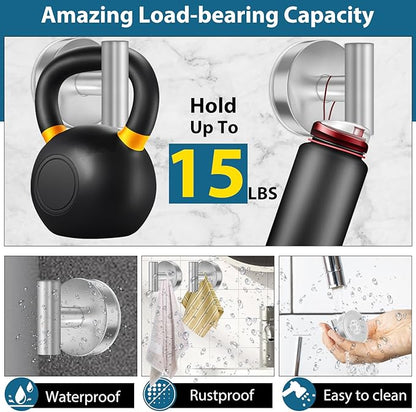 AbluFirst Suction Cup Hooks for Shower, 4-Pack, No-Drill Heavy Duty, Removable and Reusable, Suitable for Bathrooms, Glass, Kitchen Mirrors, Tiles, Hanging Towels, Bathrobes, Coats (Silver)