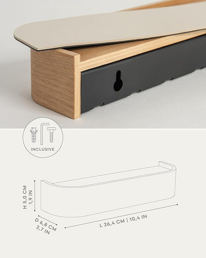 Kazai.® Key Holder 'Toke' | Minimalist Key Hook Design from Berlin | Modern Key Holder Wall Mount with Wooden Shelf | Key Rack for Wall as Entryway Organizer | Oak