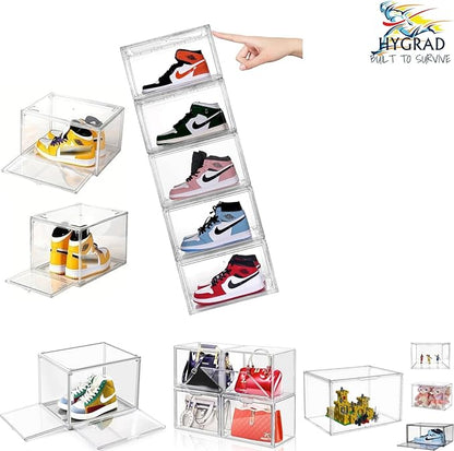 Acrylic Clear Stackable Shoe Storage Boxes – Stackable Shoe Cabinet For Closet, Space Saving Shoe Organizer With Magnetic Doors 2 Lids Open For Sneakers, Trainers, Pumps, Heels, Flats (8)