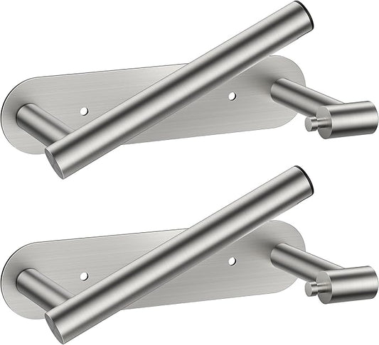 FORIOUS Toilet Paper Holder, Adhesive or Screw Wall Mount Pivoting Tissue Roll Holder for Bathroom, Stainless Steel Rustproof Self Adhesive Toilet Paper Roll Holder no Drilling, 2 Pack Brushed Nickel