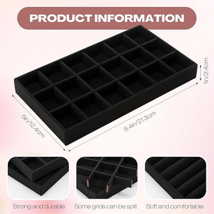 Landical 16 Pcs Stackable Jewelry Organizer for Drawer Velvet Jewelry Tray with Dividers Earring Holder & Ring Display Box Fits 8.4 x 5 x 1 Drawer Necklace Storage for Women, Girls,16 Styles (Black)
