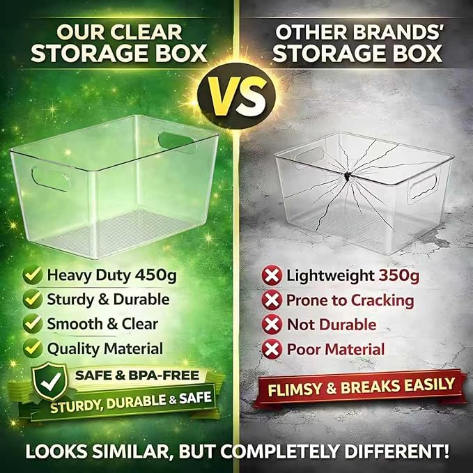 Set of 8 Clear Plastic Storage Bins, 4 Large +4 Small Pantry Organizers and Storage Containers for Kitchen Organization, Home Storage Must Haves for Office, Closet, Garage, Freezer& Bathroom