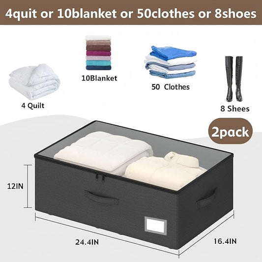 Underbed Storage With Wheels, No Assemble Required 12 inches Height Under bed Storage Bins,Large Capacity Rolling Shoe Storage Containers，Dorm clothes Storage