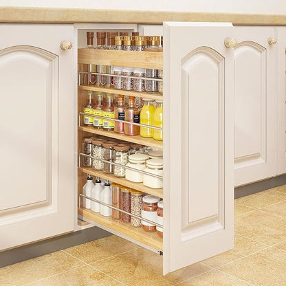 DINDON Pull Out Spice Rack Organizer for Cabinet, (6.5" W x 21.9" D x 25.2" H) Multi-Use Wood Pull Out Cabinet Organizer Slide Out Shelf Cabinet Storage for Kitchen, Pantry Organization
