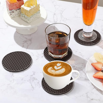 Silicone Coasters Set of 16 with Holder, Drinks Coasters, Coffee, Anti-Slip, Non-Stick, Anti-Overflow Tabletop Protection and Decor (Coffee, 16 Pcs)