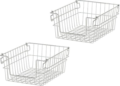 TRINITY 2-Pack Stackable Metal Wire Storage Baskets With Handles, EcoStorage Chrome, 11 Inches