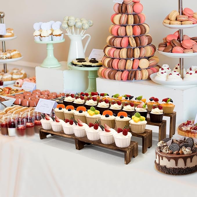2 Set 8Pcs Large Display Riser Wood Risers Wooden Cupcake Display Stand 4Tiered Racks Perfume Display Dessert Food Stands for Vendors Event Party