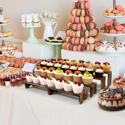 2 Set 8Pcs Large Display Riser Wood Risers Wooden Cupcake Display Stand 4Tiered Racks Perfume Display Dessert Food Stands for Vendors Event Party