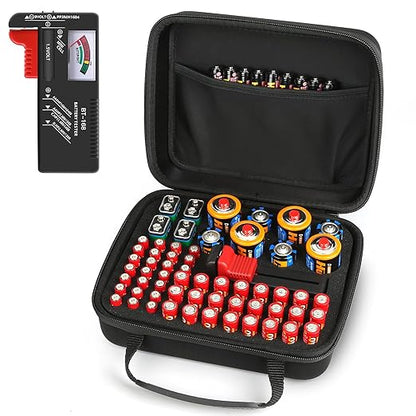 Battery Organizer, Battery Organizer Storage Case with Tester BT-168, Waterproof Battery Holder Box Holds, Battery Case Organizer 60+ AA AAA C D 9V Batteries (Batteries are Not Included)