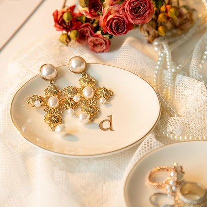 COMMGOAL Ceramic Ring Holder for Jewelry, Jewelry Tray, Ring Dish, Aesthetic Room Decor, Engagement Gifts Bride Gifts Wedding Gifts for Women, White, 4.75"(D)
