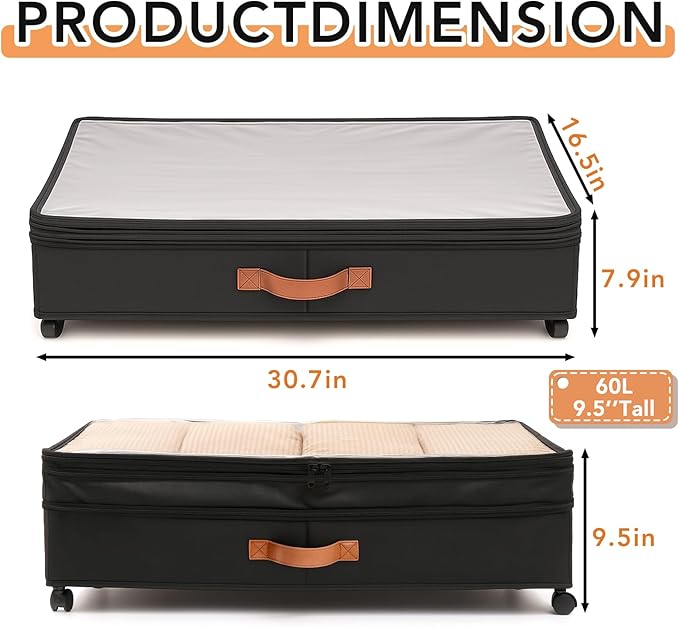 AVOKIHI 2 Pack Under Bed Storage with Wheels, Rolling Underbed Storage Containers with Metal Frame, Dustproof Shoe Organizer & Clothes Drawer for Bedroom, Dorm Room Essentials