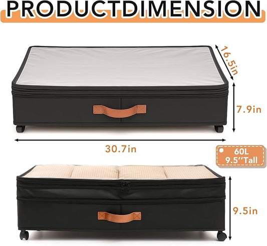 AVOKIHI 2 Pack Under Bed Storage with Wheels, Rolling Underbed Storage Containers with Metal Frame, Dustproof Shoe Organizer & Clothes Drawer for Bedroom, Dorm Room Essentials