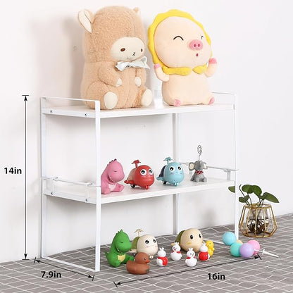 Desk Shelf Organizer for Top of Desk, Detachable 2 Tier Desktop Bookshelf, Wooden Desk Shelves Storage Rack, Small Desktop Shelf for Office Home Dorm, Tabletop Desk Organizer Stand (White+White)