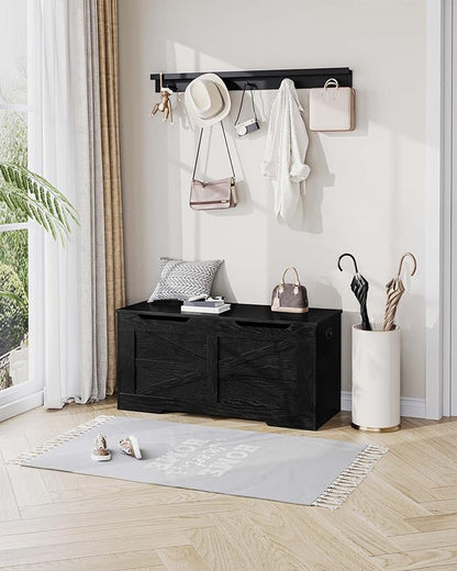 39.4" Storage Chest, Extra Large Storage Trunk with 2 Hinges, Wooden Box Bench, Lift-Top Organizer Chest, Shoe Bench for Entryway, Bedroom, Living Room, Black SB03404X