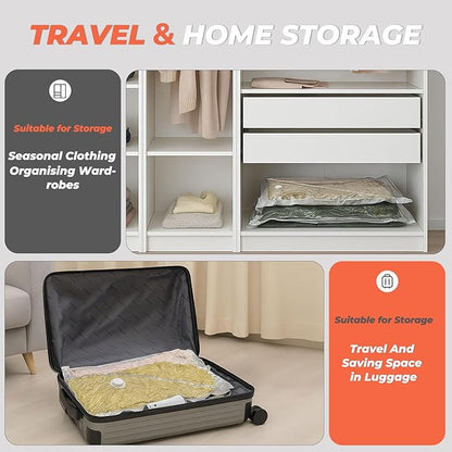 Vacbird Vacuum Seal Bags for Clothing with Rechargeable Cordless Pump, 12 Pack Compression Packing Bags, Space Saver Storage for Seasonal Clothes Bedding Blanket Pillows Comforters Luggage Travel