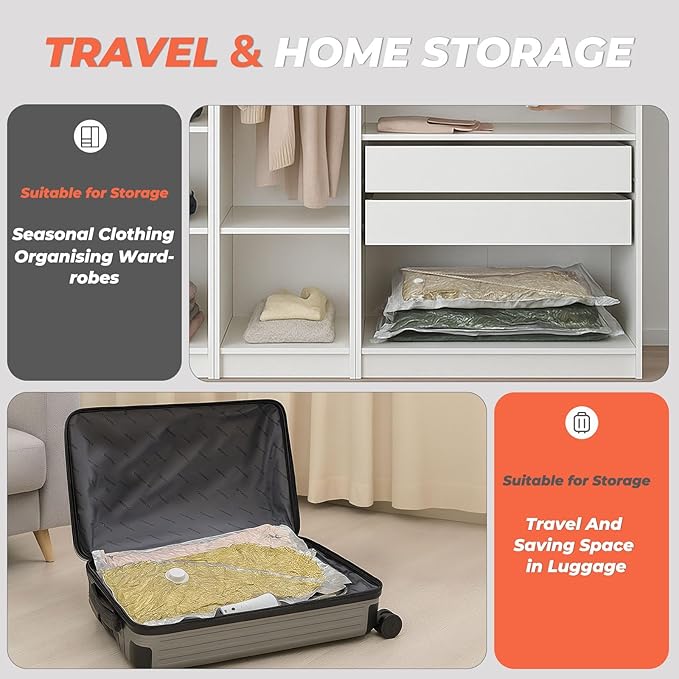 Vacbird Vacuum Seal Bags for Clothing with Rechargeable Cordless Pump, 18 Pack Vacuum Storage Space Saver Bags, Compression Packing for Clothes Bedding Blanket Pillows Comforters Luggage Travel