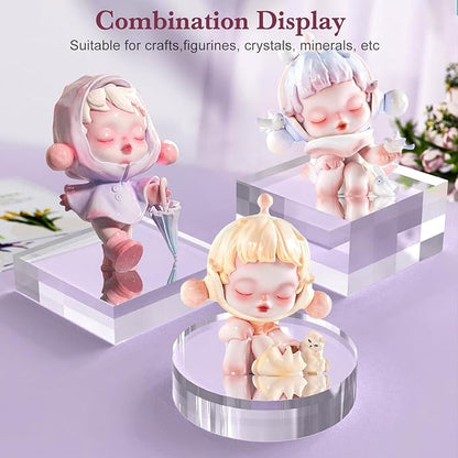 Acrylic Base Stand 4 Pieces Acrylic Blocks for Display 4 X 4 X 1 Inch Clear Polished Block Round Cube Riser Display Pedestal Stands for Jewelry Perfume Ring Collection Props Cake