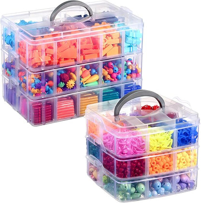 Bead Organizer, 2 Pack Craft Storage with Removable Dividers, Clear 3-Tier Plastic Organizer Box, Small Parts Organizers for Jewelry, Art, DIY Crafts, Kids Toys, Small Items