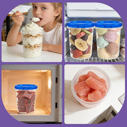 ISUSSER 6 Pack Freezer Containers with Screw On Lids, 32 Oz Stackable Reusable Plastic Storage Container, Airtight Plastic Food Storage Containers with Twist Top Lids for Food Soup Jello Sauce