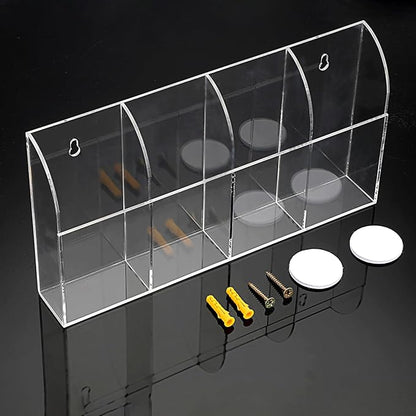 Hipiwe Wall Mount Remote Control Holder Clear Acrylic Media Organizer Remote Control Caddy Wall Pencil Holder Storage Box for Remote Control, Pens, Makeup, Key (4 Compartments)