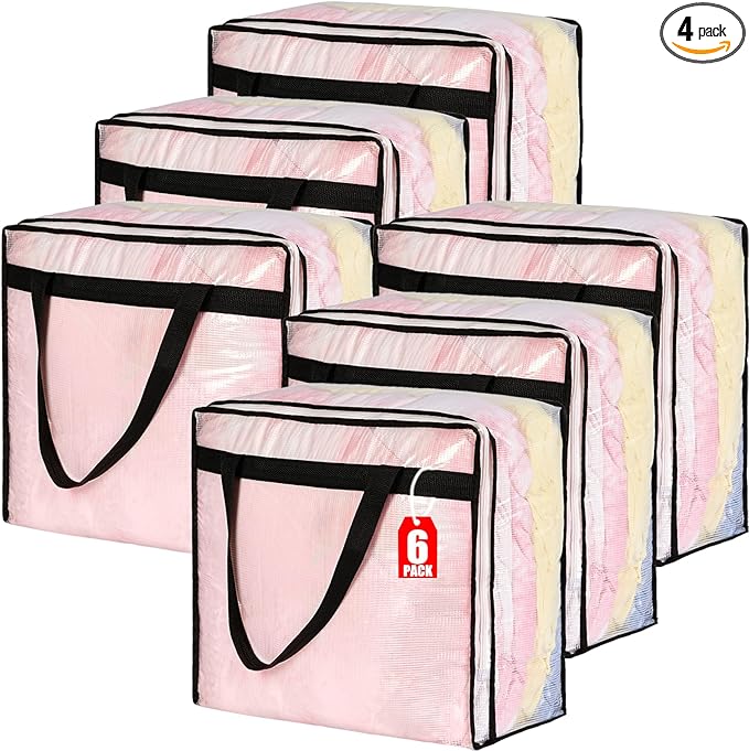 MKOKYD 40L Clear Storage Bags for Blanket, Clothes, Comforter, Bedding, Sheet, Pillow - Closet Organizers and Storage Containers, Under Bed Storage Bag with Zipper (Black, 6 Pack)