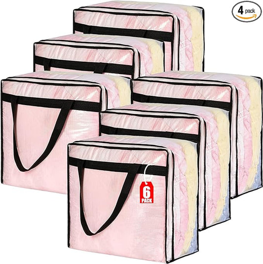 MKOKYD 40L Clear Storage Bags for Blanket, Clothes, Comforter, Bedding, Sheet, Pillow - Closet Organizers and Storage Containers, Under Bed Storage Bag with Zipper (Black, 6 Pack)
