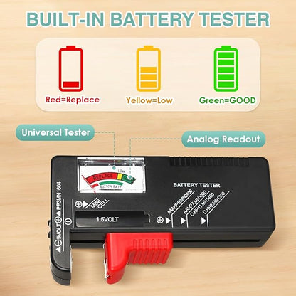 2025 Upgraded Large Battery Organizer Storage Case with Tester, Holds 185+Batteries with Double-Sided Design & Portable Handle, Fireproof & Splash-Proof Battery Holder for Most Sizes, Red
