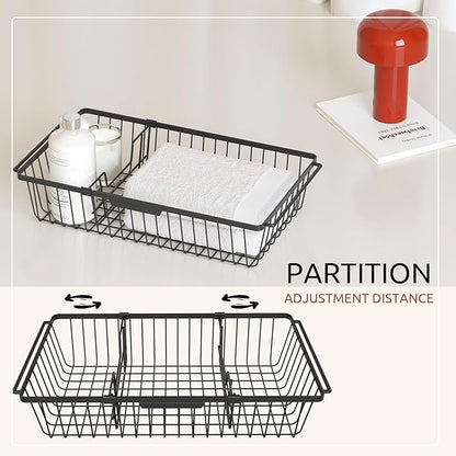 【2 PACK】Wire Baskets for Organizing,14-Inch Metal Basket Movable Partition,Wire Baskets for Pantry&Kitchen, bathroom, cabinets, tabletop, etc