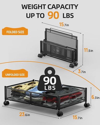 YEEBONIX Under Bed Organizer, Storage Bins Under Bed, 60L Underbed Storage Bins for Bedroom Clothes Shoes Blankets (Black, 4 Pack)