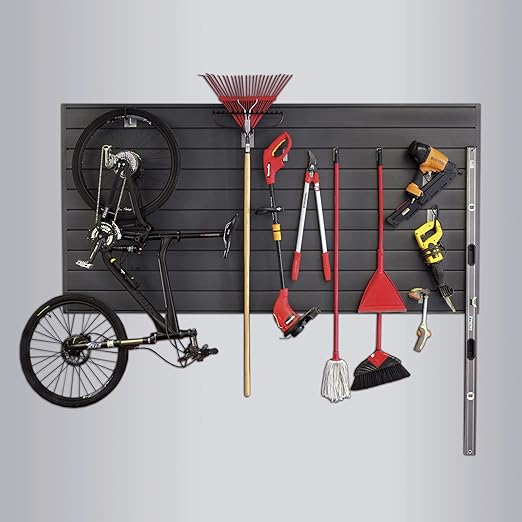 Proslat Garage Storage PVC Slatwall Panels - 2 Packs of 8 ft. x 4 ft. Sections (20 Single slats which Make up 64 sq.ft Once Installed) (Charcoal) (Dark Gray)