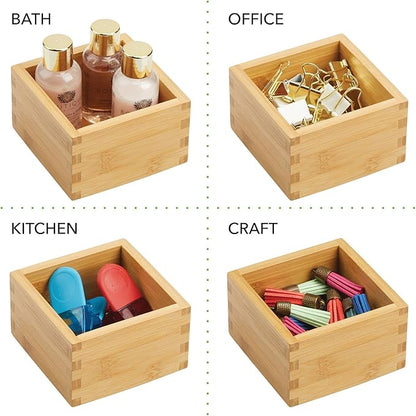 mDesign Bamboo Storage Bin Container, Drawer Organizer Crate Boxes for Kitchen Pantry Cabinet, Shelf, Island or Countertop, Holds Snacks, Spices, or Drinks, Echo Collection, 2 Pack, Natural/Tan