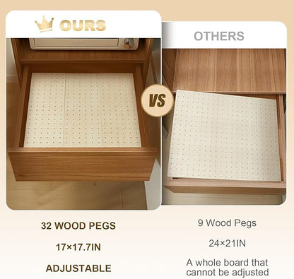 Kigley 3 Pcs Wood Pegboard Drawer Organizer with 32 Pegs Wooden Peg Board Drawer Shelf Organizer Adjustable Peg System for Dishes Plate Pot Container Cookware Utensil Kitchen(17 x 5.91 in)