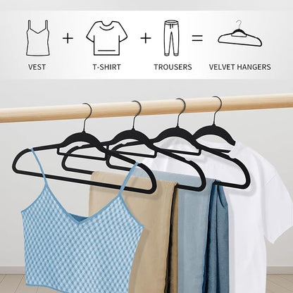 Perfecasa Black Velvet Hangers 30 Pack - Non Slip Clothes Hangers, Ultra Slim Hangers, Space Saving Swivel Black Hook, Suit, Top, Tie, Shirt, Skirt & Pant Felt Hangers, Black Hangers