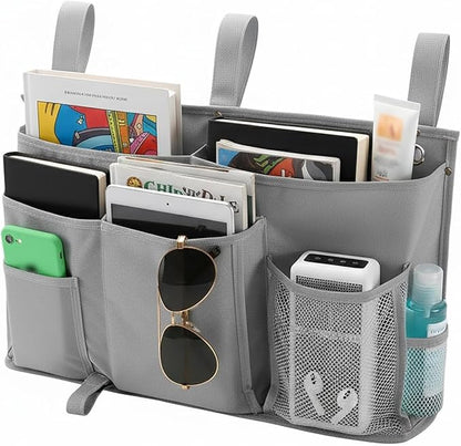 gedamari Bedside Organizer, Durable Bunk Bed Caddy, Multi-Pocket Hanging Storage Bag for College Dorm, Home, Hospital and Baby Stroller, Easy Installation, Metal Rivets Added, Oxford Fabric(Gray)