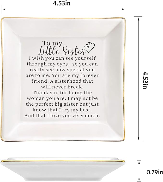 AZVAUUY Sisters Gifts from Sister, Little Sister Birthday Gifts Mother's Day Valentines Christmas Gift for Sister from Sister, Little sister Gifts Trinket Jewelry Dish