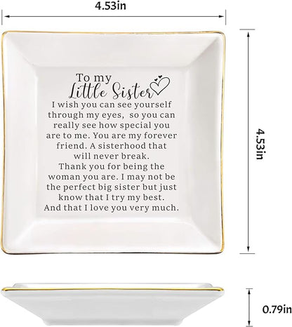 AZVAUUY Sisters Gifts from Sister, Little Sister Birthday Gifts Mother's Day Valentines Christmas Gift for Sister from Sister, Little sister Gifts Trinket Jewelry Dish