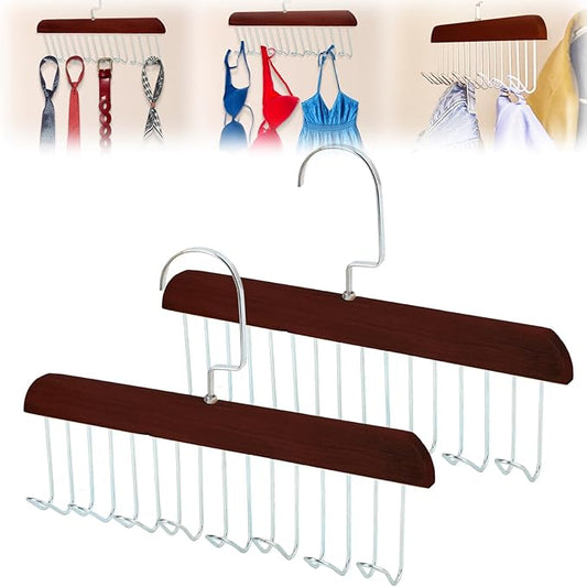 Xbaiyanr 2Pcs Anti Slip Multi Hook Coat Racks,Bra Hangers for Closet Organizer with 8 Hooks 360 °Swivel Belt Hanger for Closet for Belt, Tie, Tank Top, Bra, Scarf (Brown)