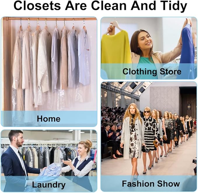 BEISHIDA 25PCS 35.5 Inch Plastic Garment Bag-Plastic Clear Dry Cleaner Laundry Bags for Clothes Cover Hanging Clothes Storage for Coat Suit Shirt Jacket Skirt