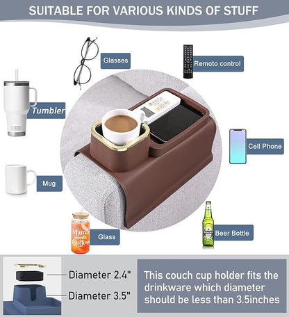 HMASYO Couch Cup Holder Tray - Silicone Sofa Armrest Table Couch Drink Holder and Tray Organizer for Remote Snacks Cellphone, Anti-Spill Anti-Slip Design, Gifts for Family Mom Dad Grandma