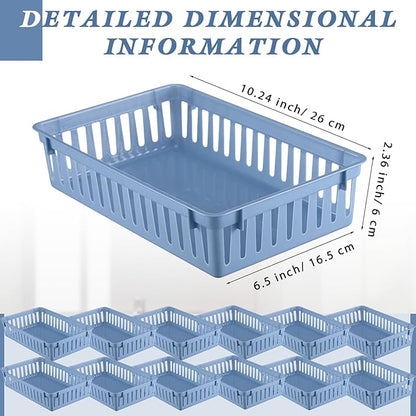 Wenqik Set of 12 Plastic Baskets for Organizing 10.24 x 6.5 x 2.36 Inch Rectangular Trays Plastic Organizer Bins Rectangle for Desk Organization(Haze Blue)