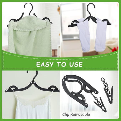 24 PCS Travel Hangers,Portable Folding Clothes Hanger,Travel Accessories Foldable Travel Hangers with Clips,Foldable Clothes Drying Rack for Travel,Black Plastic Non Slip Clothing Hangers